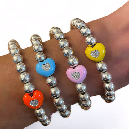 Diamond Bubble Heart Stretch Bracelet